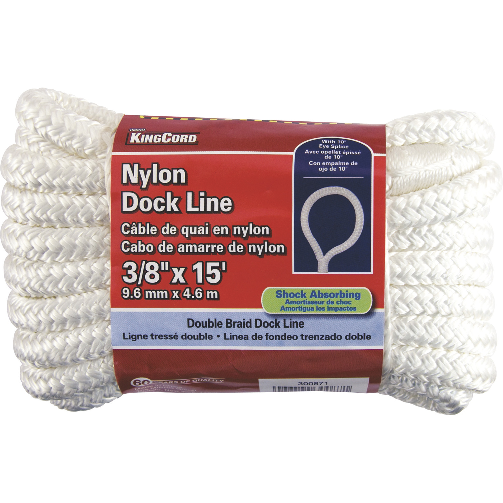 KingCord 3/8in. Diamond Braid Nylon Marine Rope, 15ft., Model# 300871BG